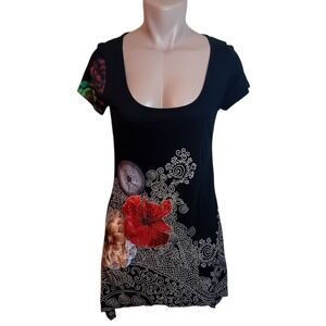 Y2K Desigual Floral Paisley Print Tunic Dress Business Casual Handkerchief Hem S